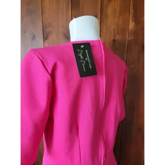 🗽 Brigitte Brianna New York Dress Women L Fuchsia Modest Midi– Made in USA Chic - Picture 9 of 16